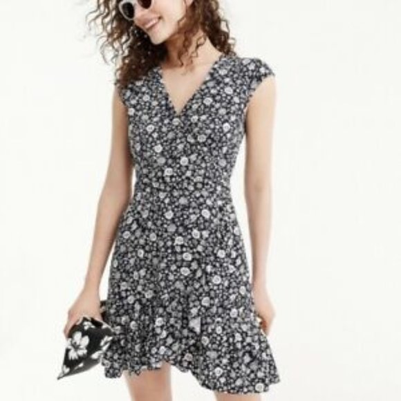 J. Crew Mercantile Faux-Wrap Minidress in Navy Ivory Floral Print 12T - Picture 1 of 5